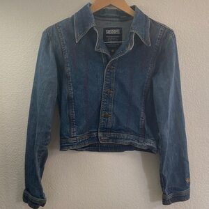 Meoshe Vtg short Denim Jacket embroidered zipper goth western biker y2k